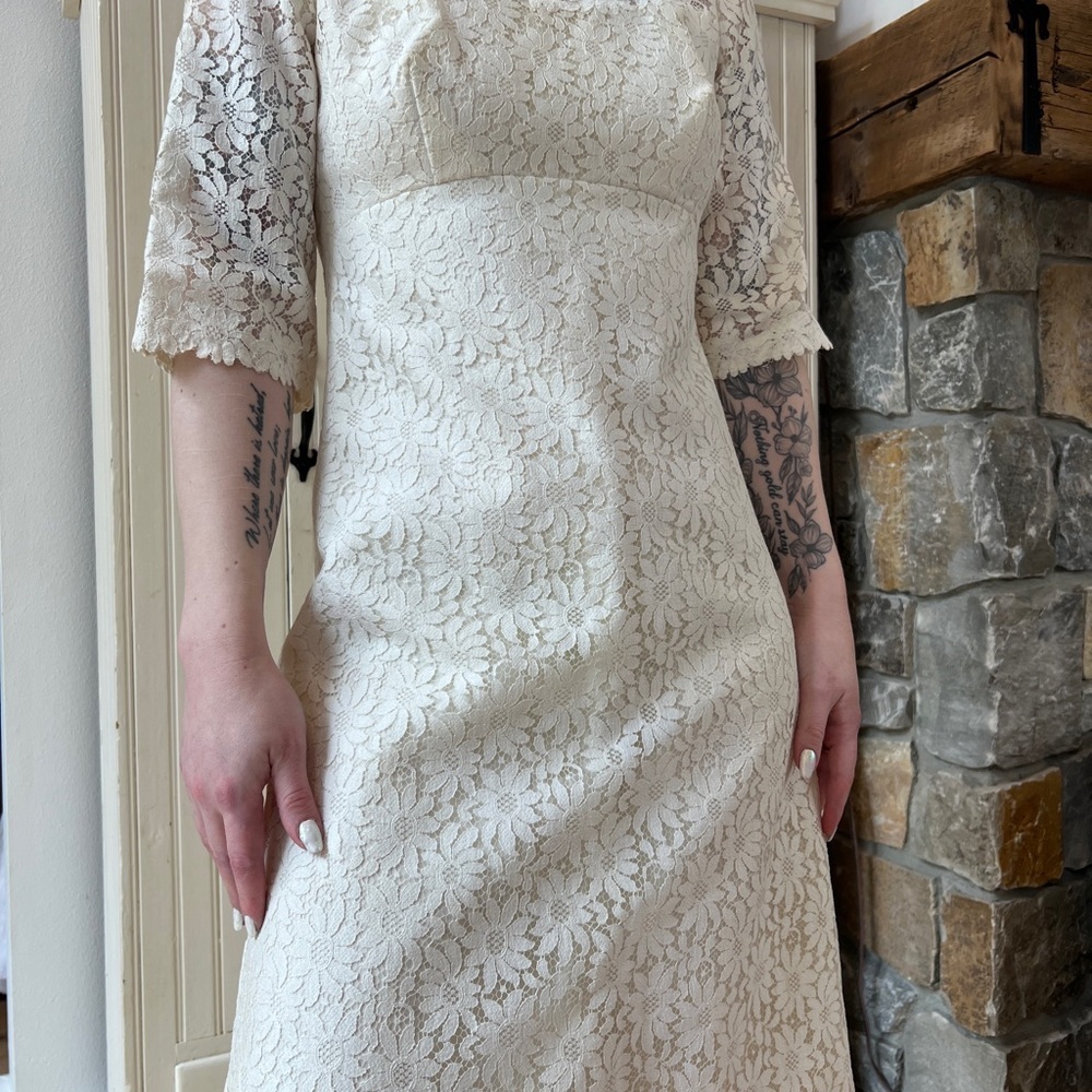 Adeline of California 60’s Bridgerton Regency Vintage lace Wedding Dress & train - Picture 4 of 9